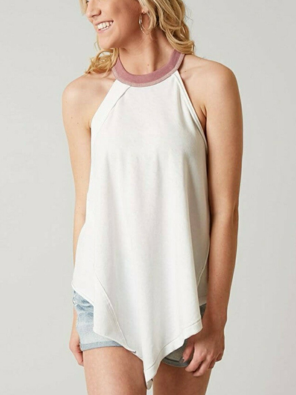 Free People Twin Peaks Ivory High Neck Tank Women Size L NWT